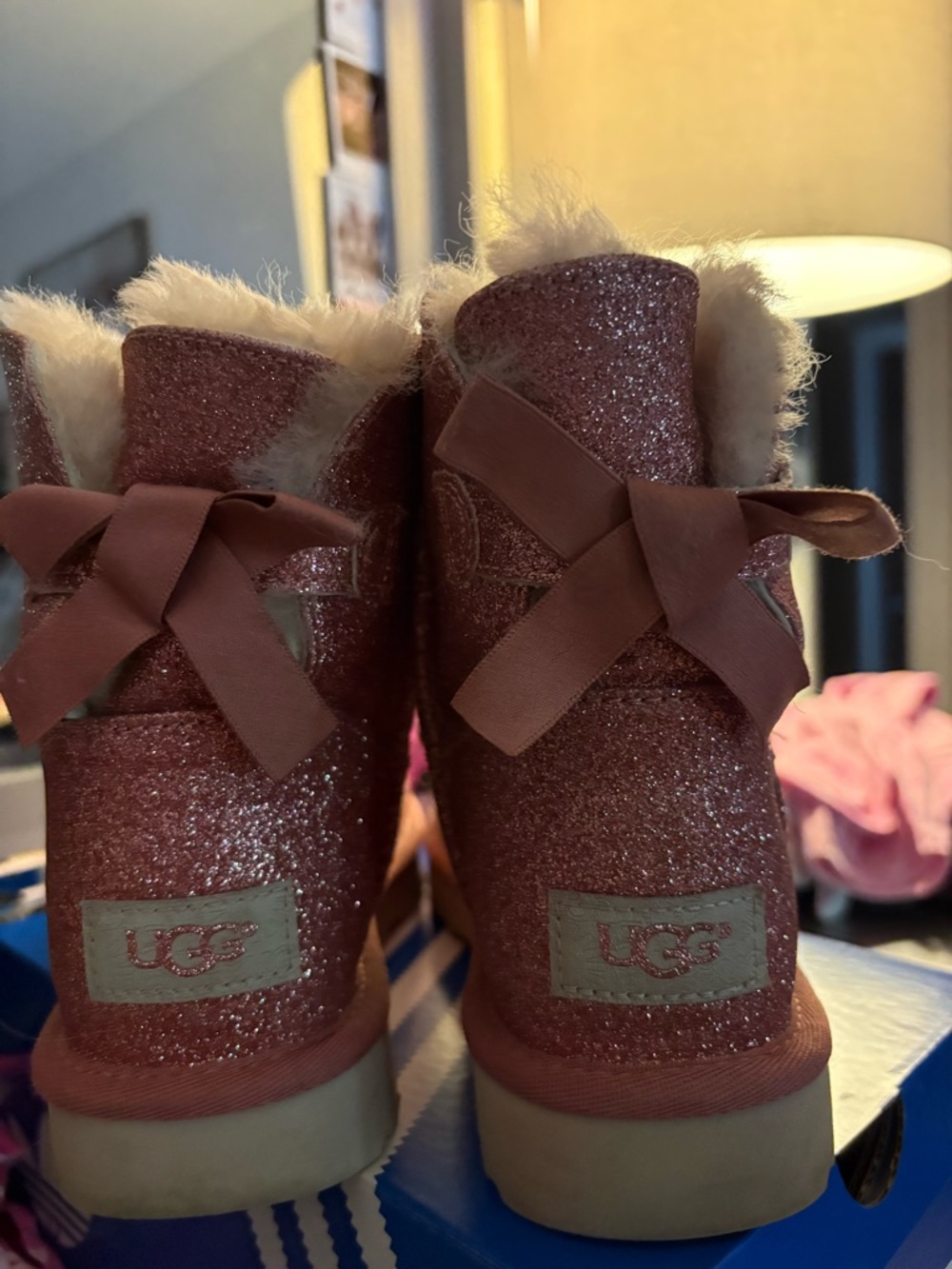 UGG womens Pink Glitter Bailey Bow Boot